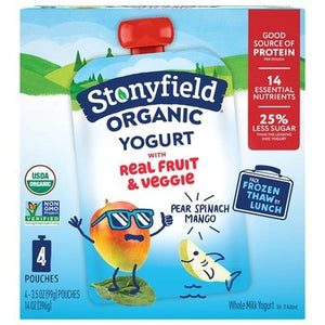 Stonyfield Organic Pear Spinach Mango Wm Pouches 6/4/3.5 Oz [UNFI #00156]