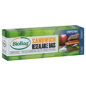 Biobag Resealable Sandwich Bags 12/25 Ct [UNFI #61672] T