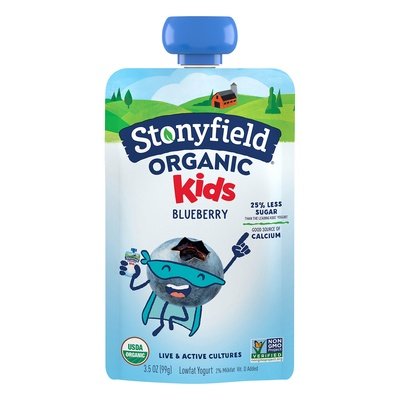 Stonyfield Organic Kids Blueberry Lowfat Yogurt Pouches 8/3.5 Oz [UNFI #18507]