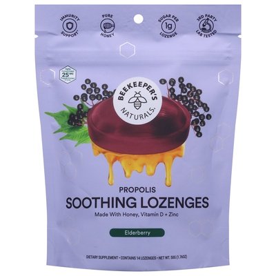 Beekeepers Naturals Propolis Soothing Elderberry Lozenges 1.76 Oz [UNFI #01490] T