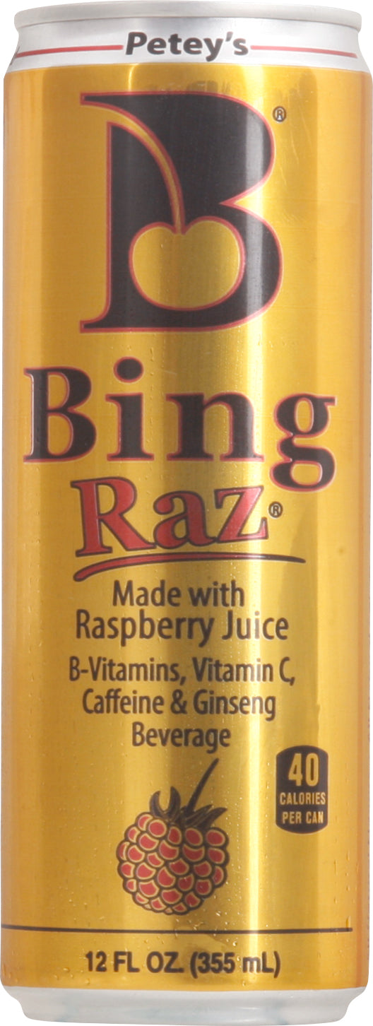 Peteys Bing Energy Raz W/Raspberry Juice 24/12 Oz [UNFI #89188] T