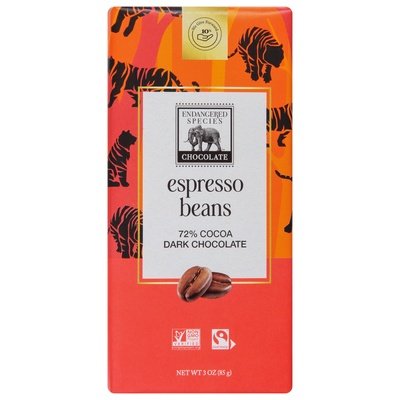 Endangered Species Chocolate Tiger Dark W/Cracked Espresso Beans 12/3 Oz [UNFI #30525]