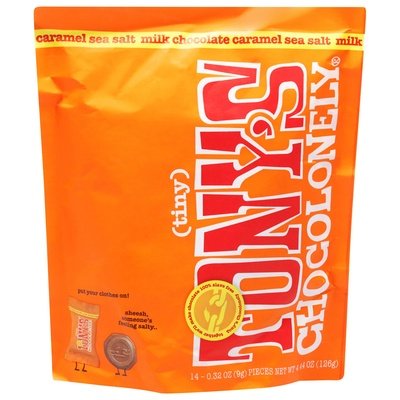 Tonys Chocolonely Caramel Sea Salt Choc Pouch 8/4.44 Oz [UNFI #67276]