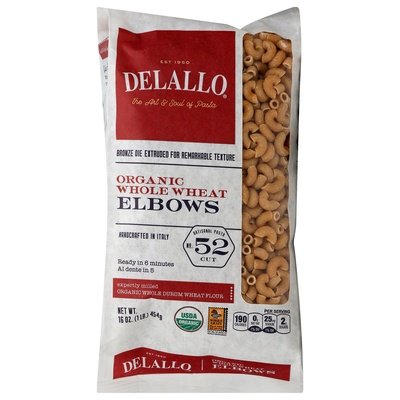Delallo Elbows #52 Whole Wheat Pasta 12/16 Oz [UNFI #41129]
