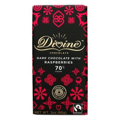 Divine Chocolate Dark Chocolate W/Raspberries 70% 12/3 Oz [UNFI #06131]