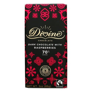 Divine Chocolate Dark Chocolate W/Raspberries 70% 12/3 Oz [UNFI #06131]