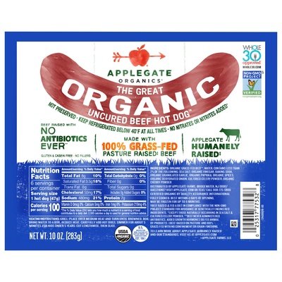 Applegate Farms Beef Hot Dogs 12/10 Oz [UNFI #54200]