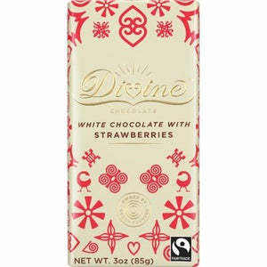 Divine Chocolate White Chocolate W/Strawberries 12/3 Oz [UNFI #06129]