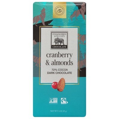 Endangered Species Chocolate Wolf Dark W/Crnbry & Almond 12/3 Oz [UNFI #30528]